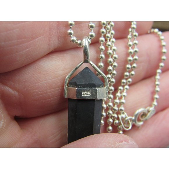 24 Inch Sterling Silver Chalky Black Stone Long Pendant Necklace - Picture 4 of 7